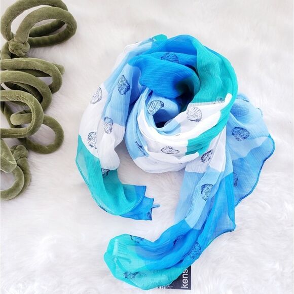 Kensie Coastal Ocean Seashell Sheer Scarf NWT - Picture 11 of 14